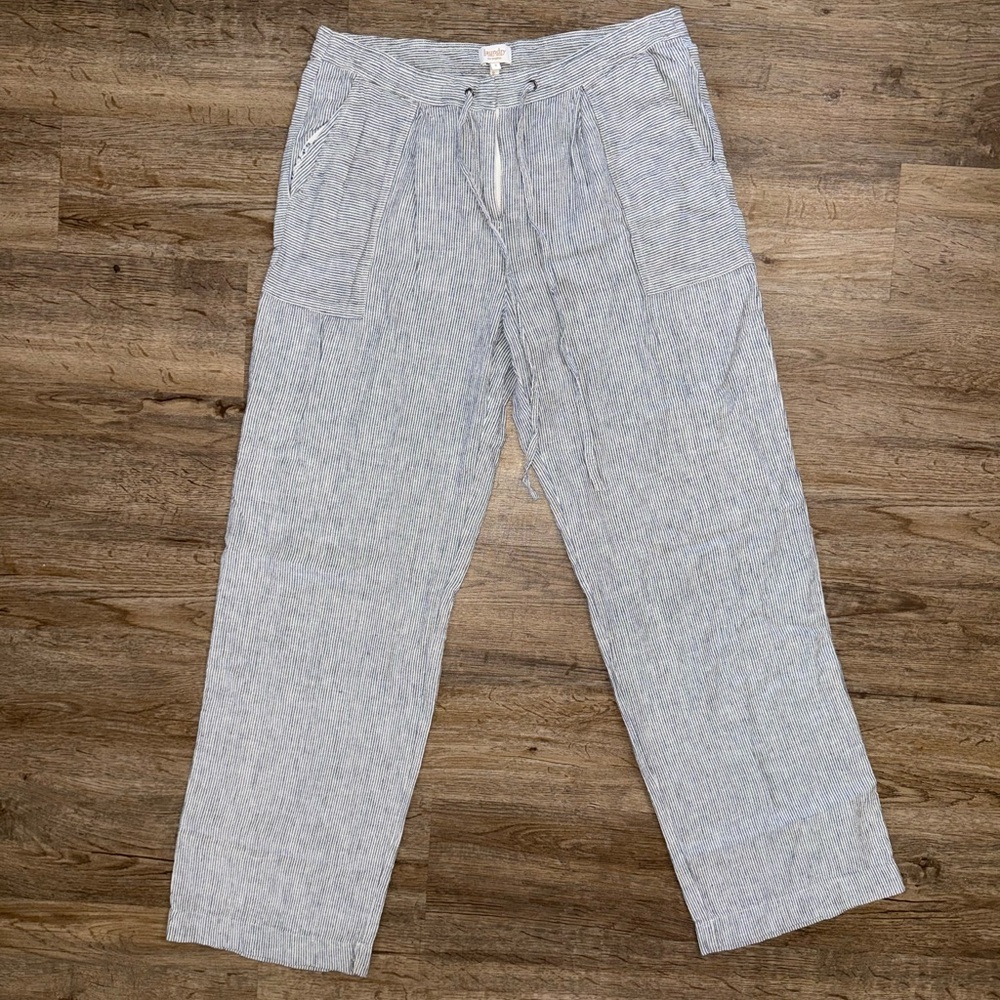 Light Blue Stripe Drawstring Linen Pants